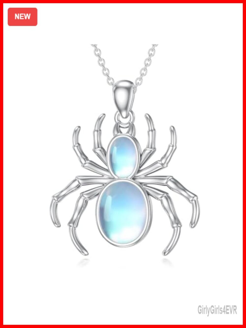 925 Sterling Silver Moonstone Spider Pendant Necklace